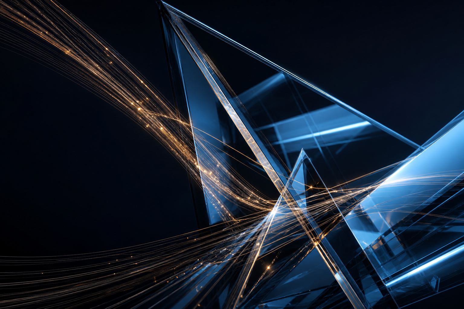 Abstract 3D architectural glass and glowing fibers